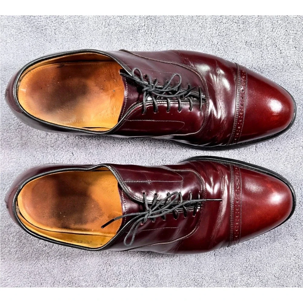 Allen Edmonds Fifth Avenue Mens 11 B Burgundy Leather Cap Toe Oxford Shoes